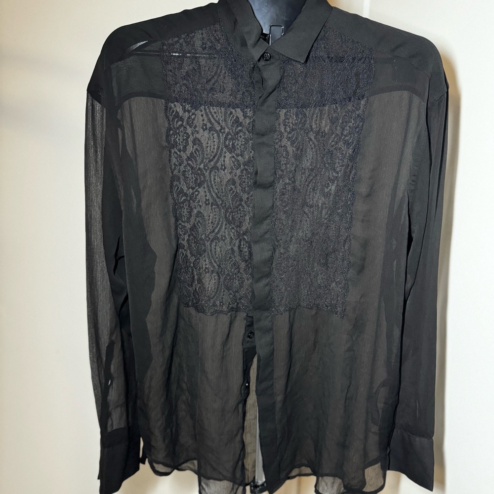 Black Sheer Buttoned Shirt (size: small)